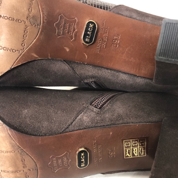 Sacha London Black Label Brown Snake Embossed Ankle Booties gold heels 9.5 - Picture 8 of 13